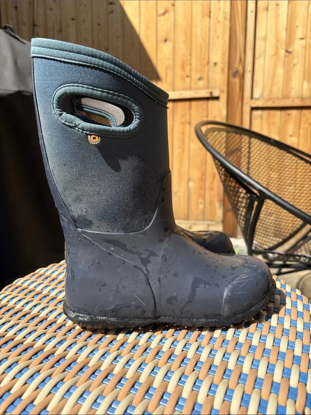 Bogs Kids Dark Blue Pull-On Waterproof Rain Boots with Handles